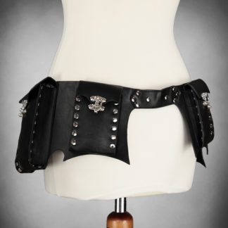 Black pocket belt in faux leather with silver stud details down the sides of the pockets