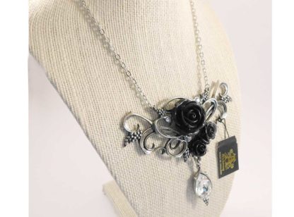 The bacchanal necklace has a large black rose as the centre piece with smaller black roses underneath