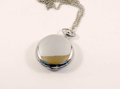 Silver fob watch - closed - with neck chain