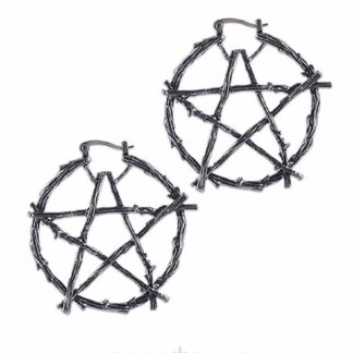 These earrings clip closed on a thin wire - the are pentagrams made with textured branches in antique silver