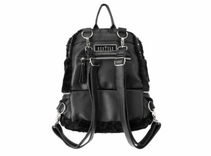 Back view - faux leather back with adjustable shoulder straps and a zippered pocket