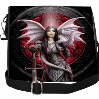 The front flap features a warrior clad in silver scale armour.  She rests her hand on a bloody sword.  Around her shoulders sits a white dragon, its wings outstretched and tail curled around her waist.  The backdrop is a red stained window.  The colours are reds, white and grey.