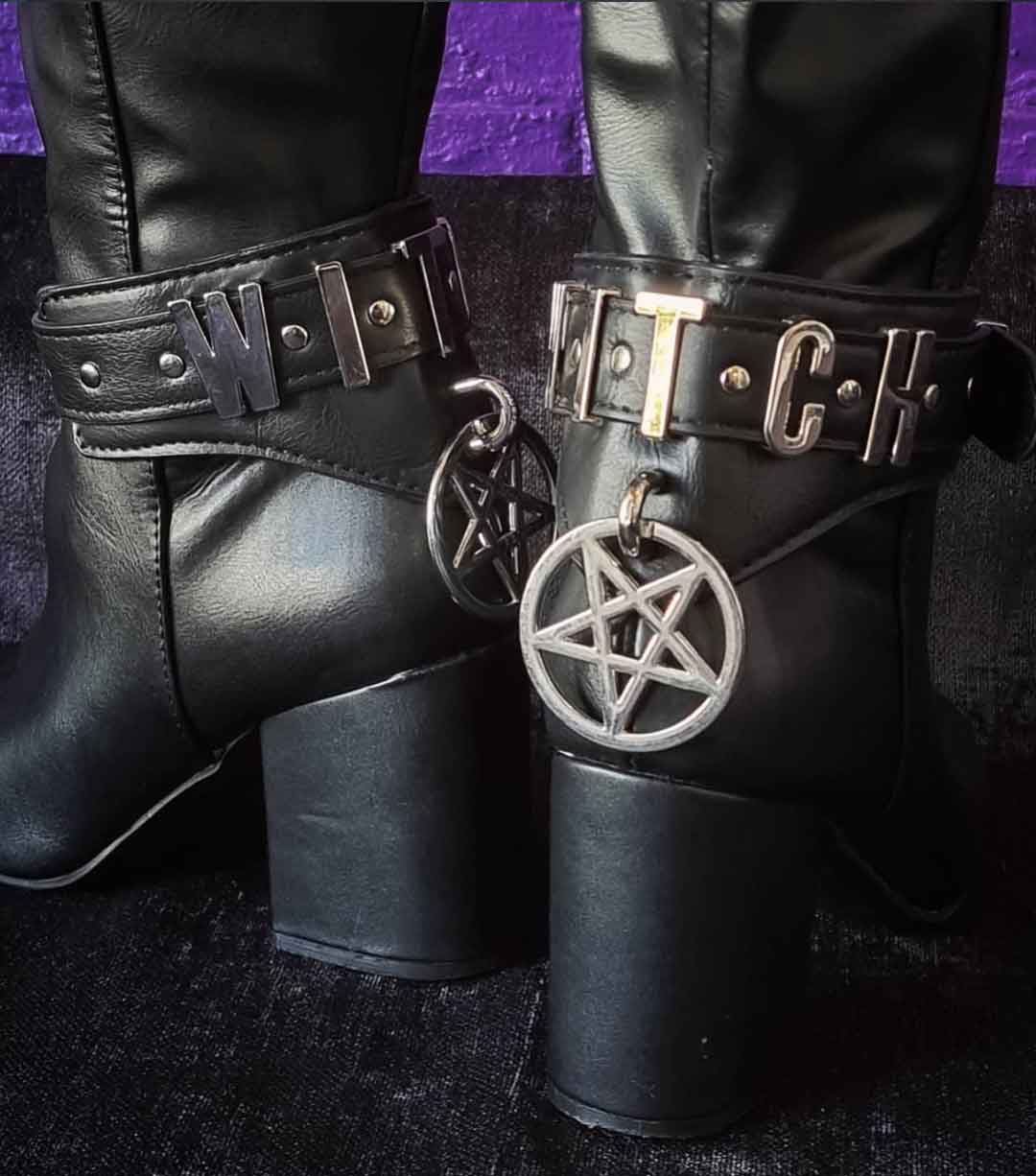 Witch boot ornaments with pentagrams