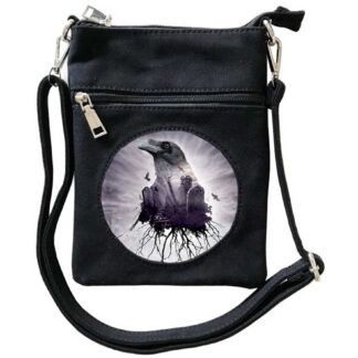 The Alchemy image Seer dominates the front of this canvas back. It is a raven, and within its body a shadowy graveyard is depicted. The colours are grey and light purple