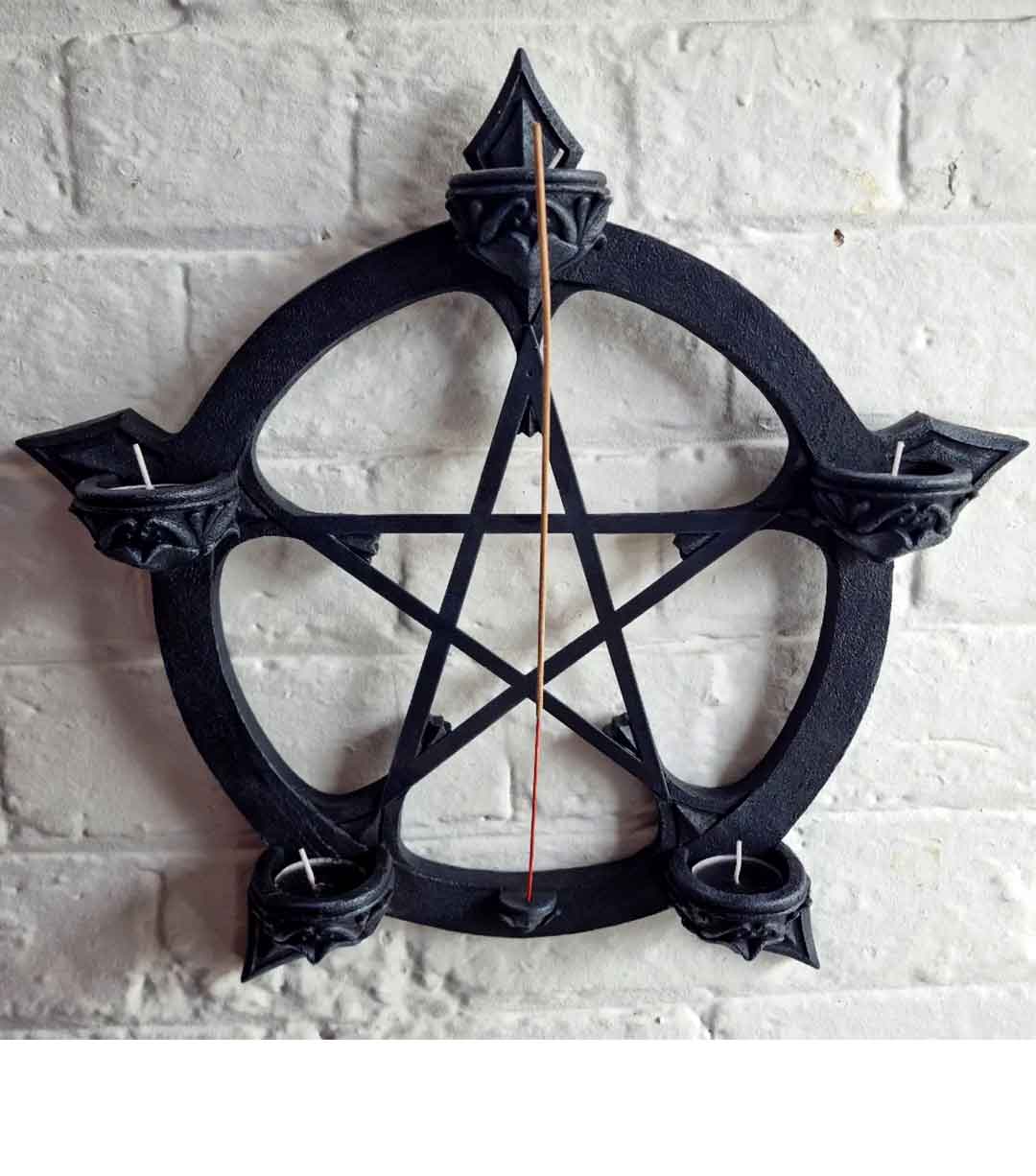 Black Pentagram, wall mounted with tea light holders at each of the points
